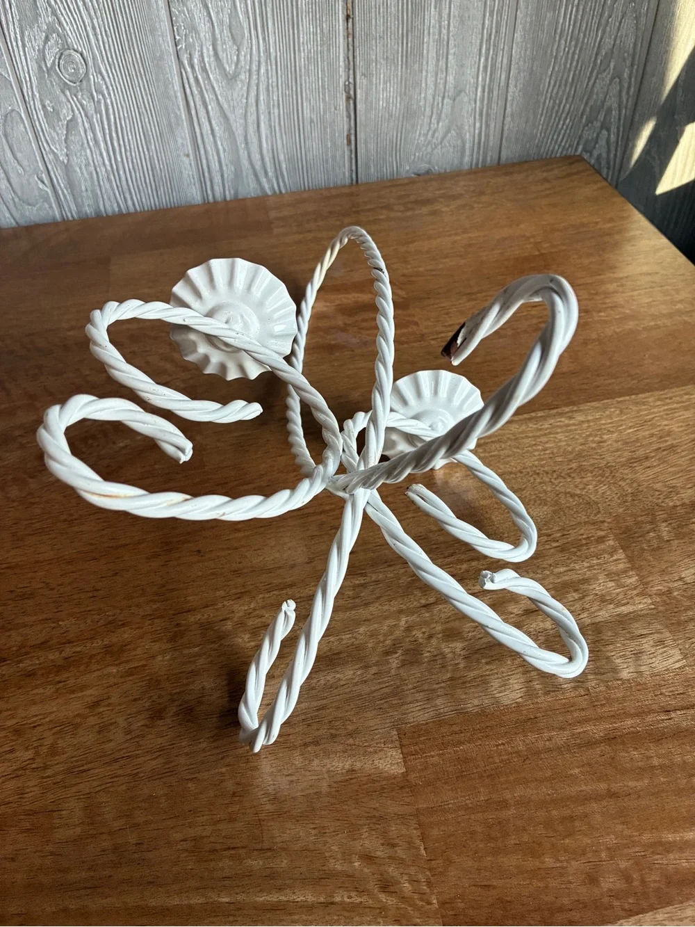 Vintage White Metal Twisted Rope Candle Holder